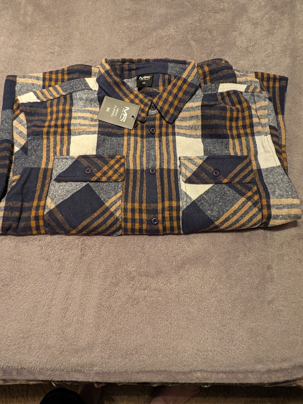 Navy and Mustard Plaid Button-Up Flannel Jacket